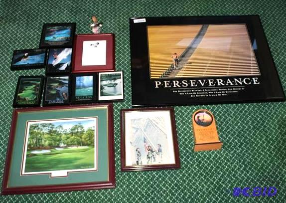 lot 22 image: 8 Motivational Art pieces, golf print, wood &...