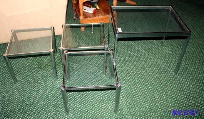 lot 26 image: 4 Awesome retro chrome glass tables- please b...