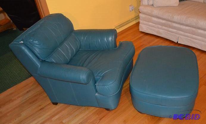 lot 45 image: Smith & Gaines LTD Leather chair and otto...