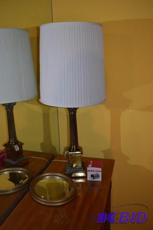 lot 61 image: Brass Lamp 31" tall, oval mirror 8x12&qu...