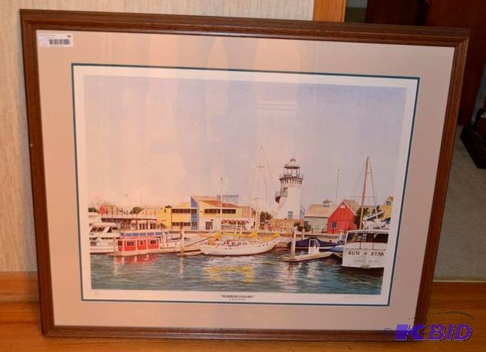 lot 84 image: Framed signed print &quotHarbor Colors"...