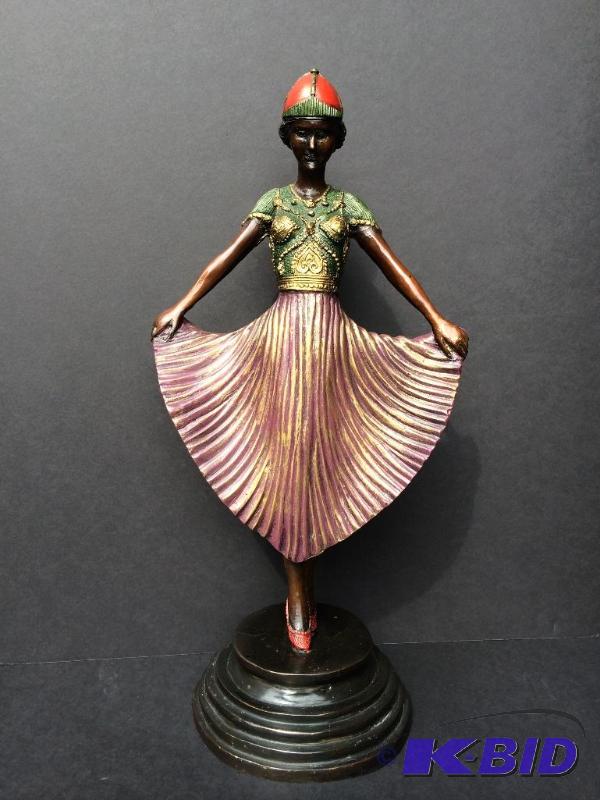 lot 1 image: H B Chiparus style Sold Bronze Tall Statue  1920s