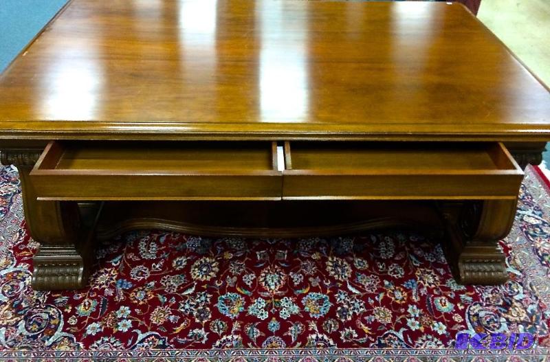 lot 2 image: Solid Walnut Antique Library Carved Table