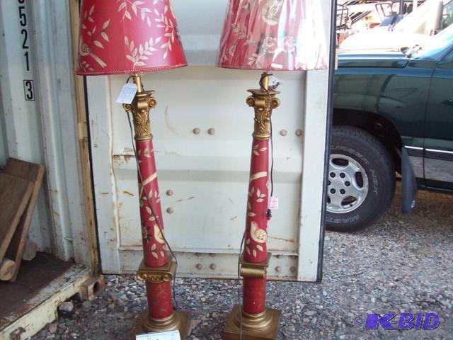 Pair of red Bird Floor Lamps, Both Center Col...