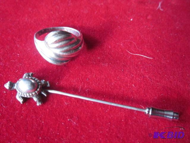 Sterling Silver turtle pin and sterling ring....