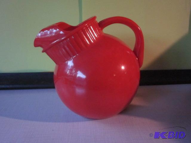 Vintage orange glass Hocking Ball Jug Pitcher...