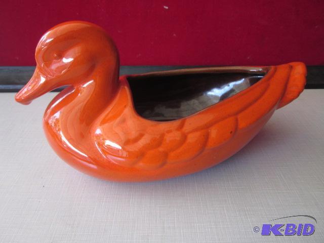 Large vintage blaze orange Frankoma duck plan...