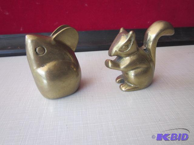 Pair of 3 inch solid brass squirl and mouse f...