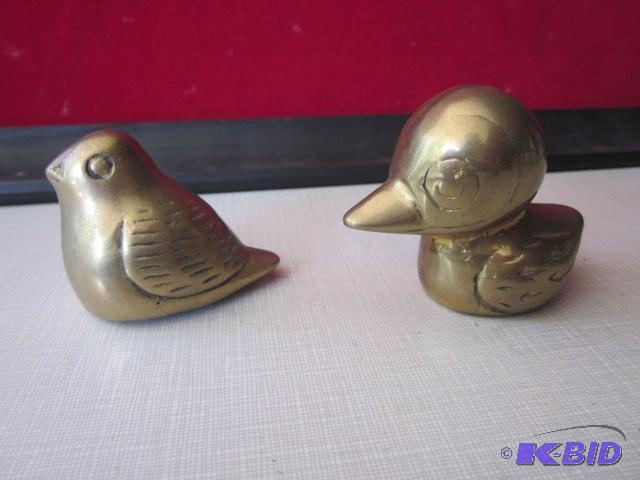 Pair of vintage solid brass figurines, duck a...