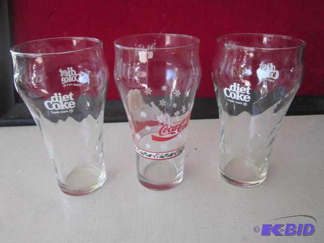 Lot of (3) Coca Cola glasses, (2) with swirl ...