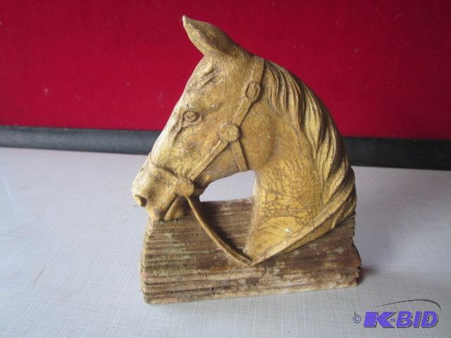 Antique 6 inch hand carved stone horse head, ...