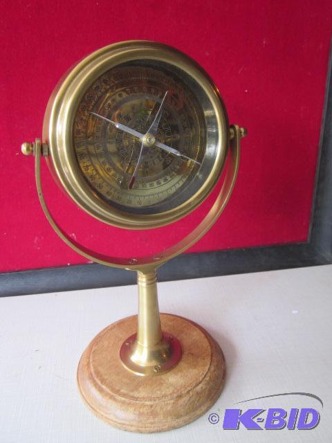 9 inch wood and brass desk compass.&nbsp...