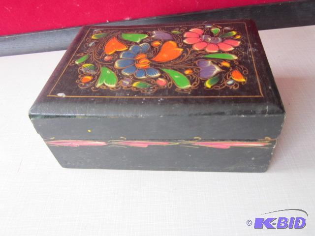 Antique and hand painted wooden box....