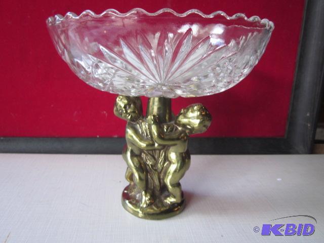 Art Nouveau 12 inch brass cherub base and cut...