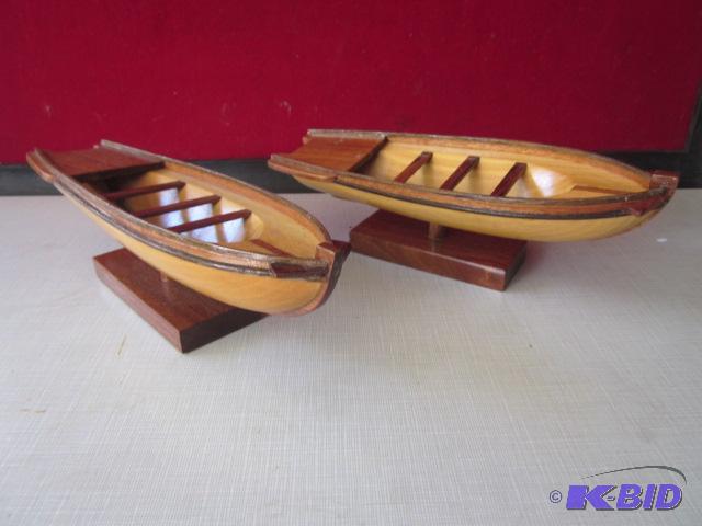 Pair of handmade exotic wood species boats.&n...