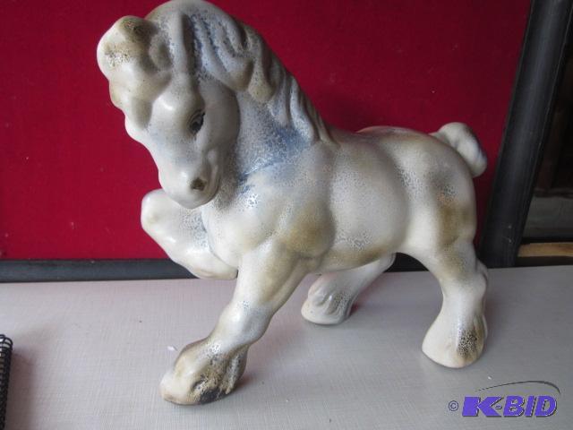 Large 13 inch stoneware horse, nice glaze, un...