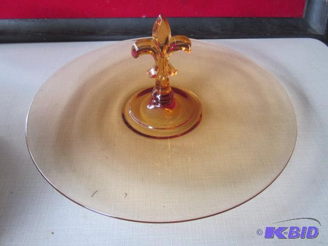 Large Depression glass auburn colored server ...