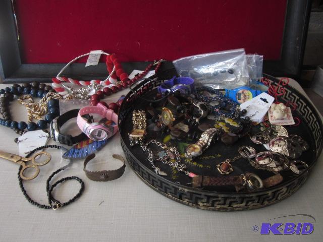 Large lot of costume jewelry, watches, and ot...