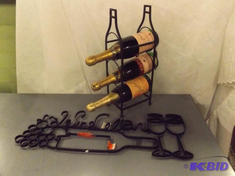 Metal Wine Rack, 17 tall and Wall plaque Bo...