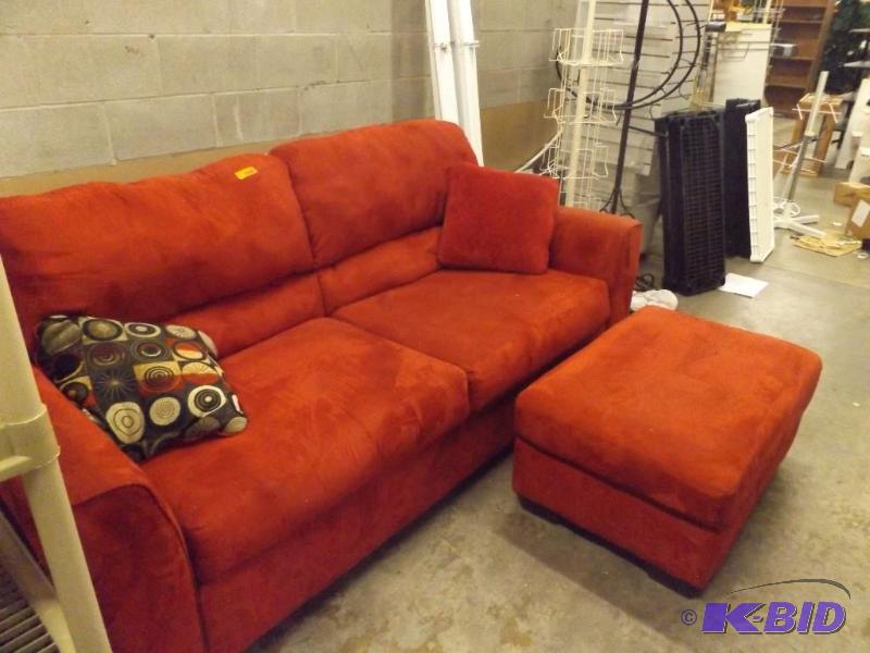 Red couch and ottoman &nbsp...