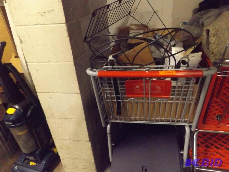 Shopping Cart with misc items, paint and glas...