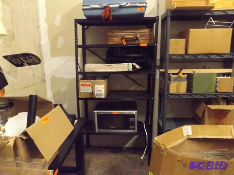 Black Metal Shelving Unit, approx 6 tall. Co...