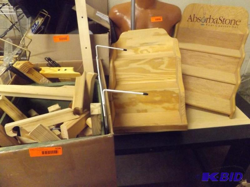two wood display stands and misc wood...
