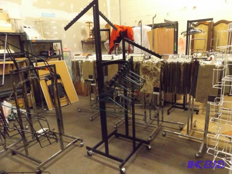 7 foot tall metal display stand, on wheels, w...