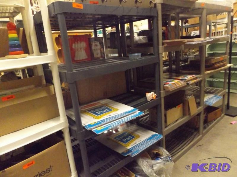 Plastic Shelving Unit, 5 tall. Contents on s...