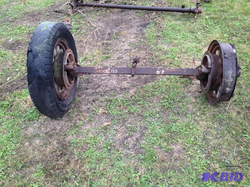 lot 110 image: Axle with Steel Wheels  Wooden Spokes ...