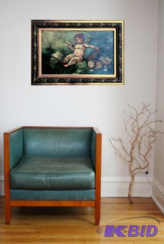 Original Oil Framed Antique Painting of a Cherub