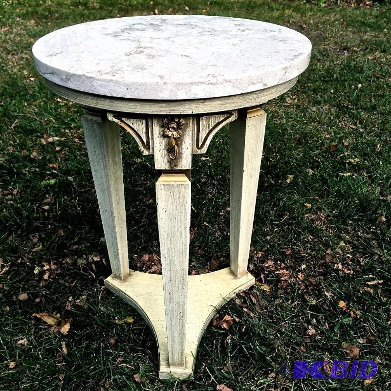 Hollywood regency side table with travertine marble top
