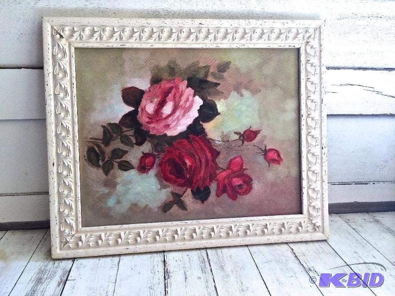 Soft and Feminine Original oil of Roses with Antique Frame