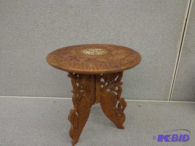 Collapseable Wood Stood Carved leaf and swar ...