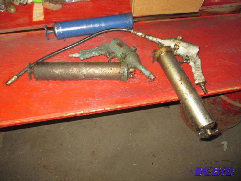 2 Air Grease guns and 1 hand pump grease gun