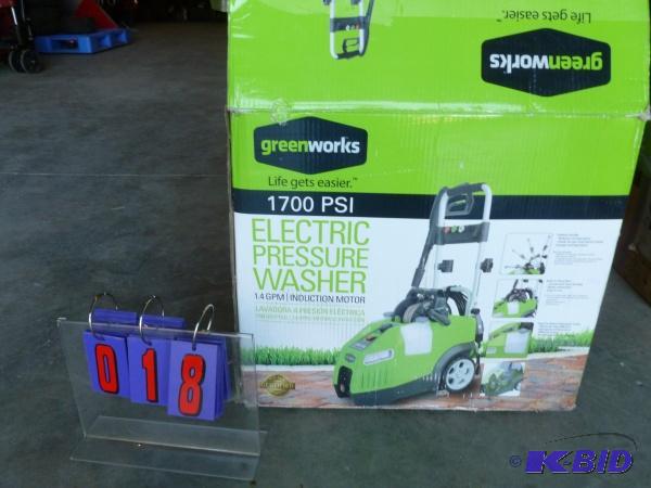 lot 18 image: Green works 1700 psi electric pressure washer...