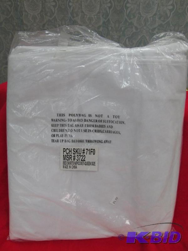 Queen White bed skirt with pockets...