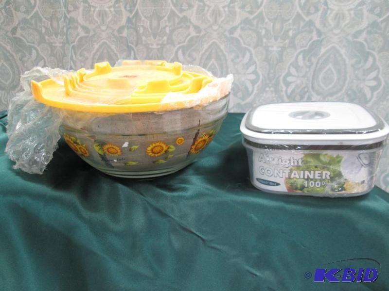 Qty 5 glass bowls with sunflowers on them and...