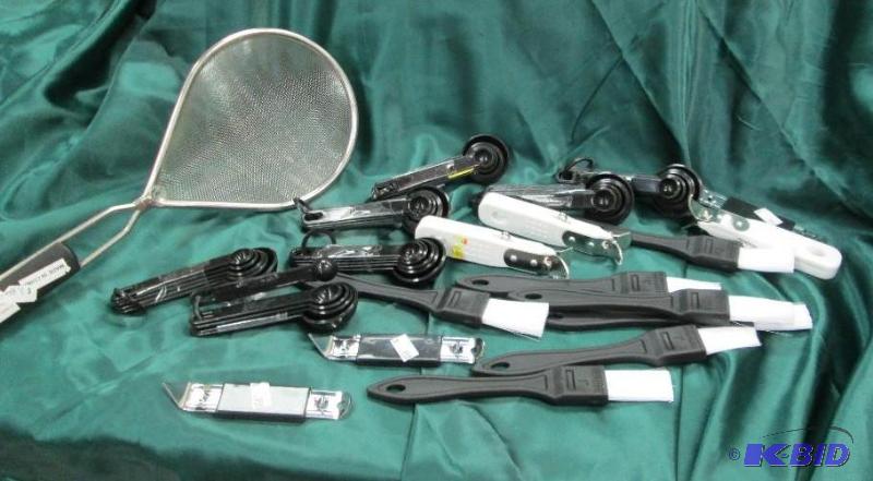 Qty 17 measuring spoons, opener, brush and mo...
