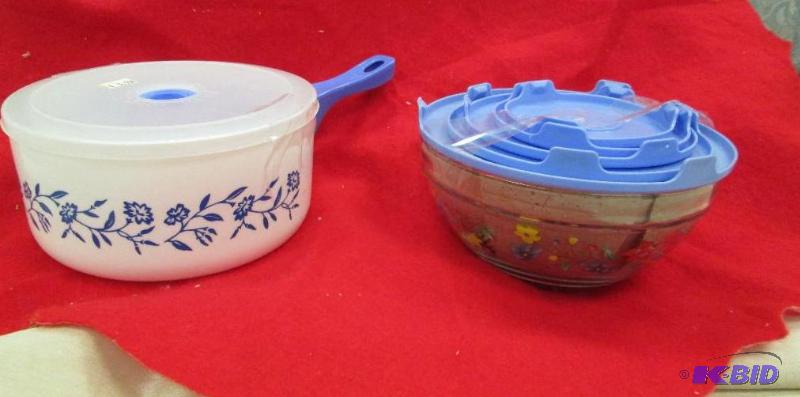 Qty 2 set of bowls plastic is white with blue...