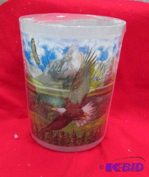 A set of Eagle trash can shower curtain and m...