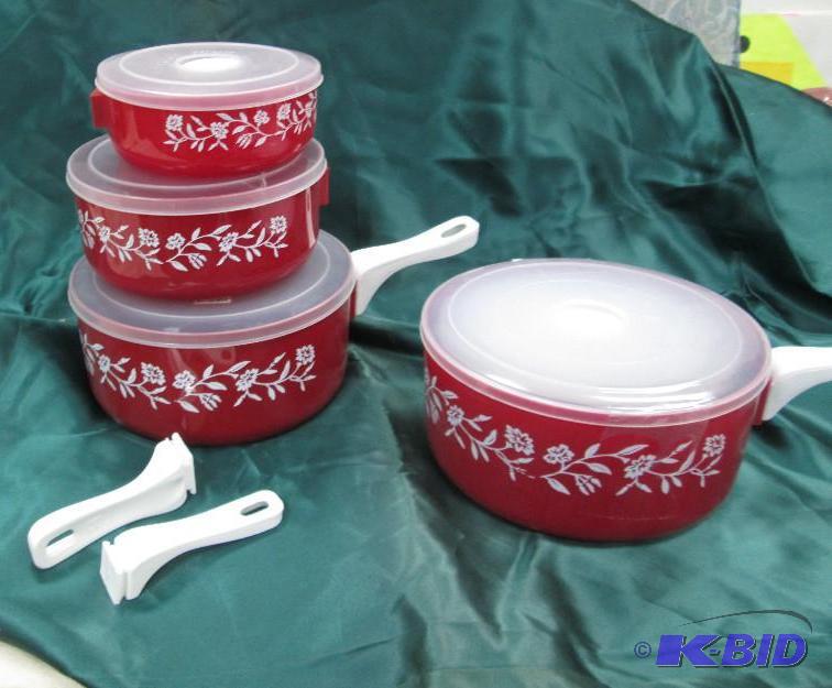 Qty 2 sets of bowls color red with white flow...