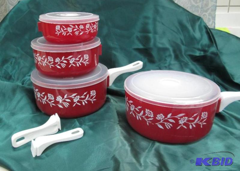 Qty 2 sets of bowls color red with white flow...