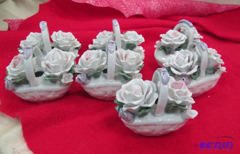 Qty 7 Ceramic basket of flowers...