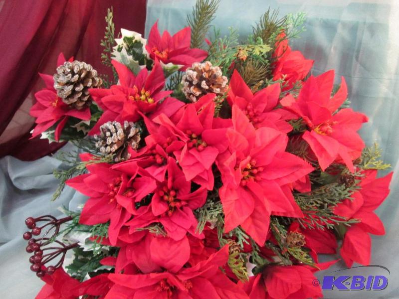 Red flowers with pine cones qty....