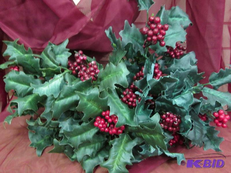Yule Tidings red berries with green leaves fl...