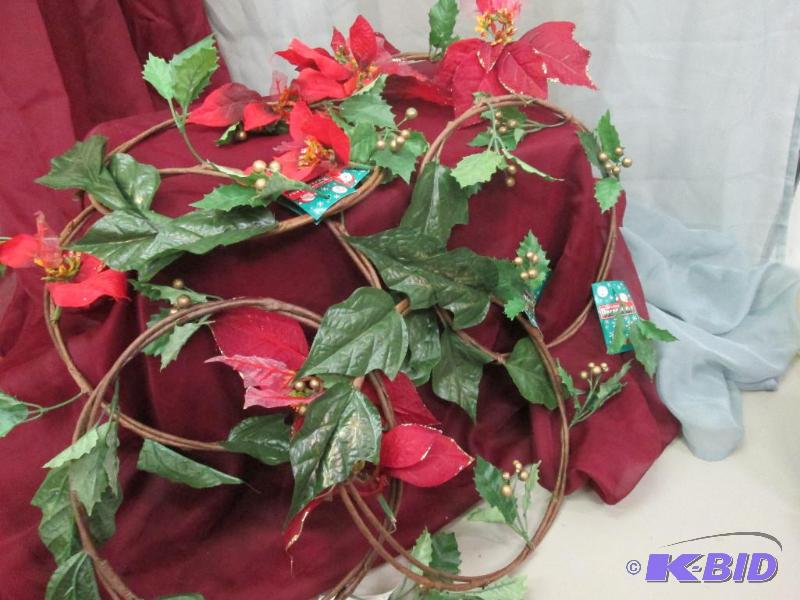 Red Poinsettia wreath with gold berries qty 6...