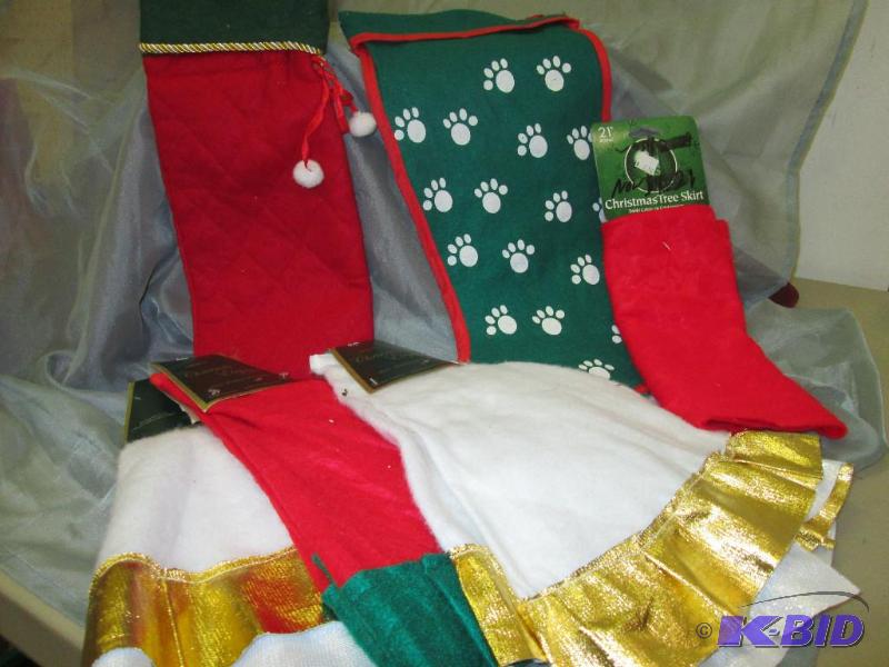tree skirt, tree mat, bottle bag and stocking...