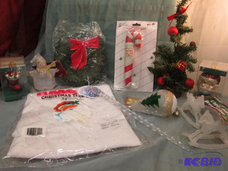 wreath, tree skirt, ornaments and small chris...