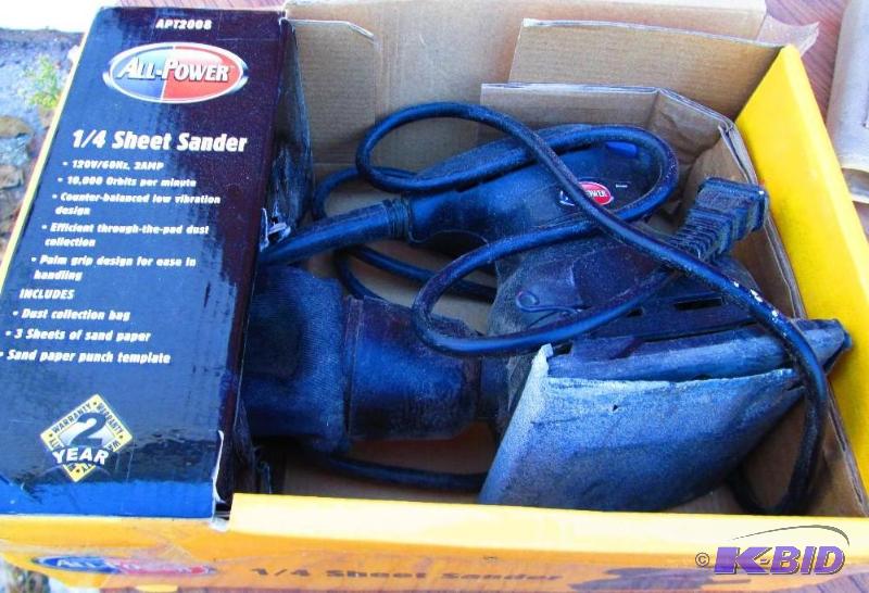 lot 104 image: Palm sander, gently used, still in box...